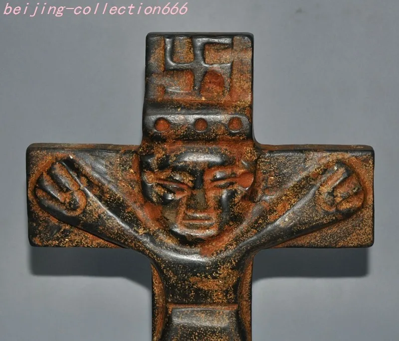 China Hongshan Culture old Jade carved Feng Shui sacrifice cross people statue