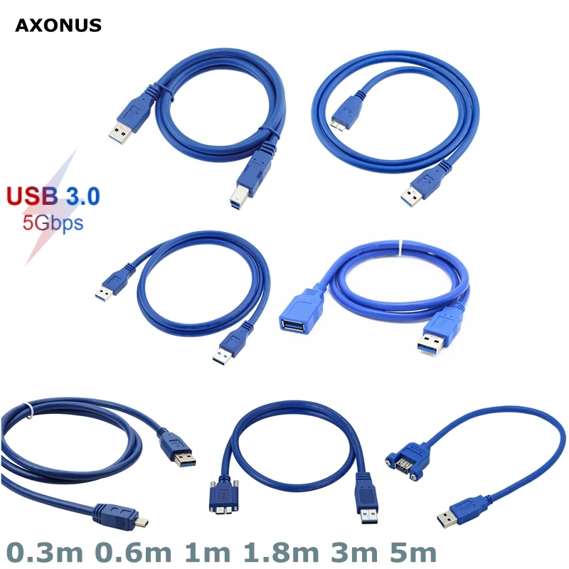 0.3m-5m USB 3.0 Male/Female to Micro B Printing Mini 10 Pin Extension Cable Applied to Mobile Hard Drives, Digital Cameras