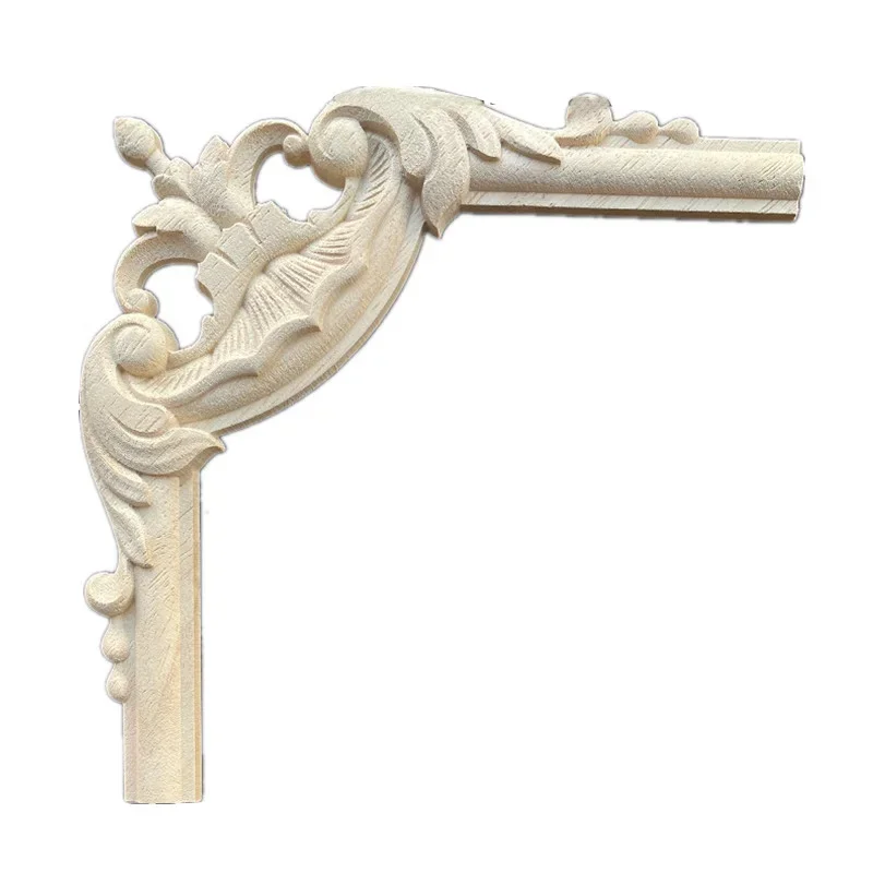 20cm Wood Carved Onlay Appliques Carpenter Frame Decal Furniture Decoration Wooden Crafts Decorative Flower Ornament