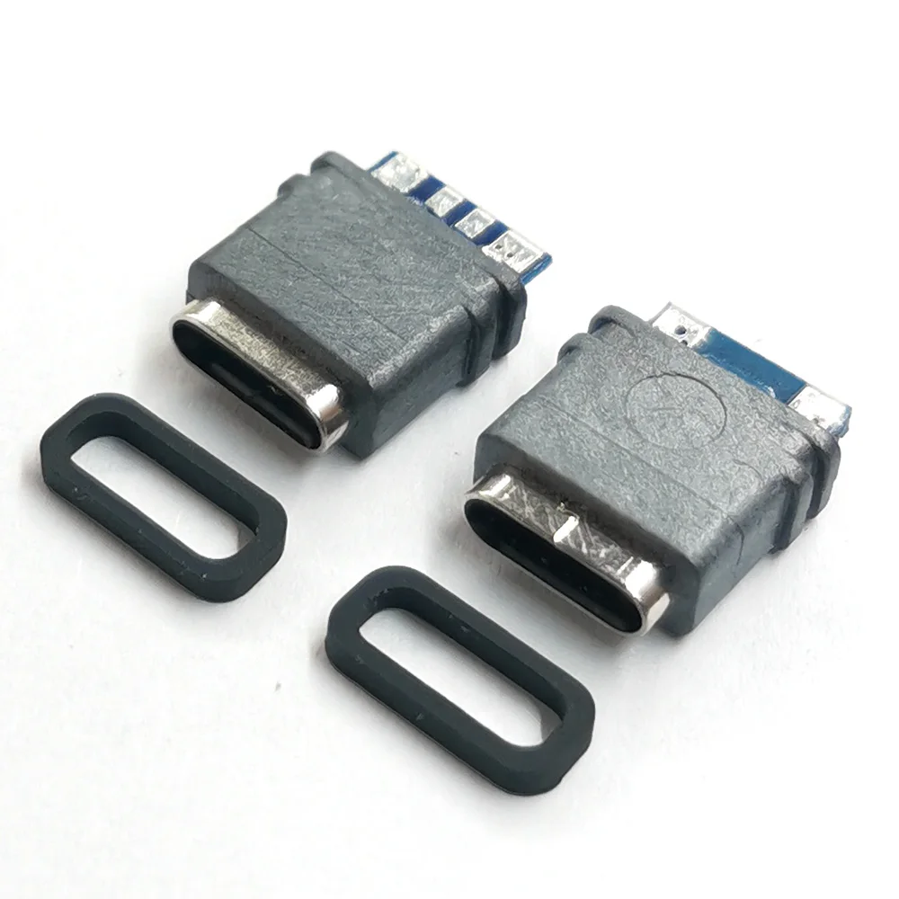 Conector USB C resistente al agua tipo C, conector hembra de 4 pines y 2 pines, toma de datos para bricolaje, diseño de soldadura PCB, conector de carga de energía