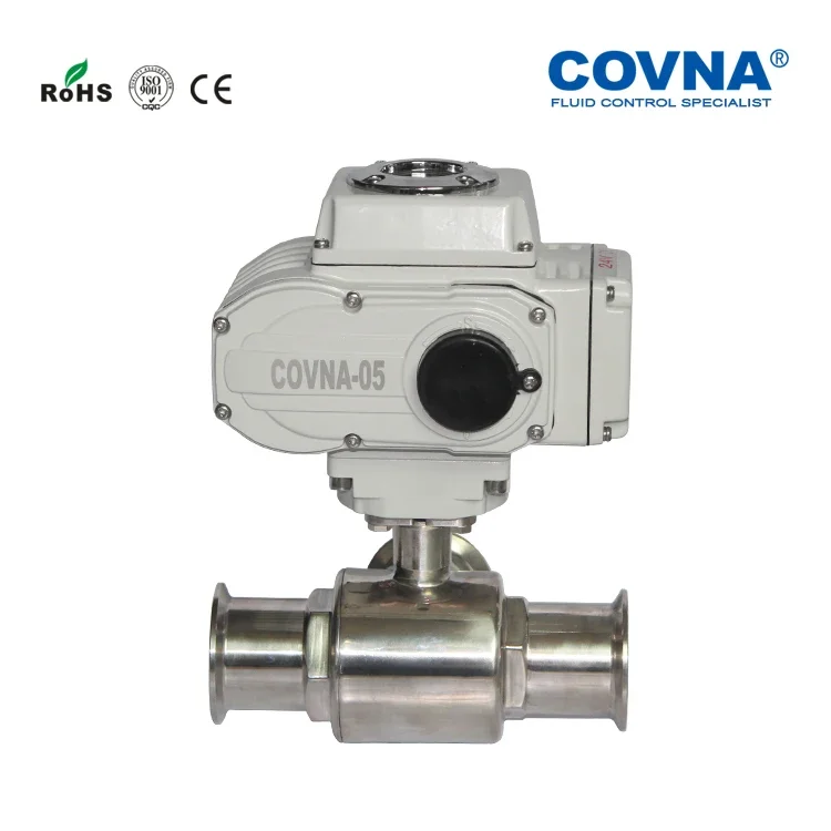 COVNA Electric Actuated Valves 3 Way Food Grade Sanitary Stainless Steel Motorized Ball Valve