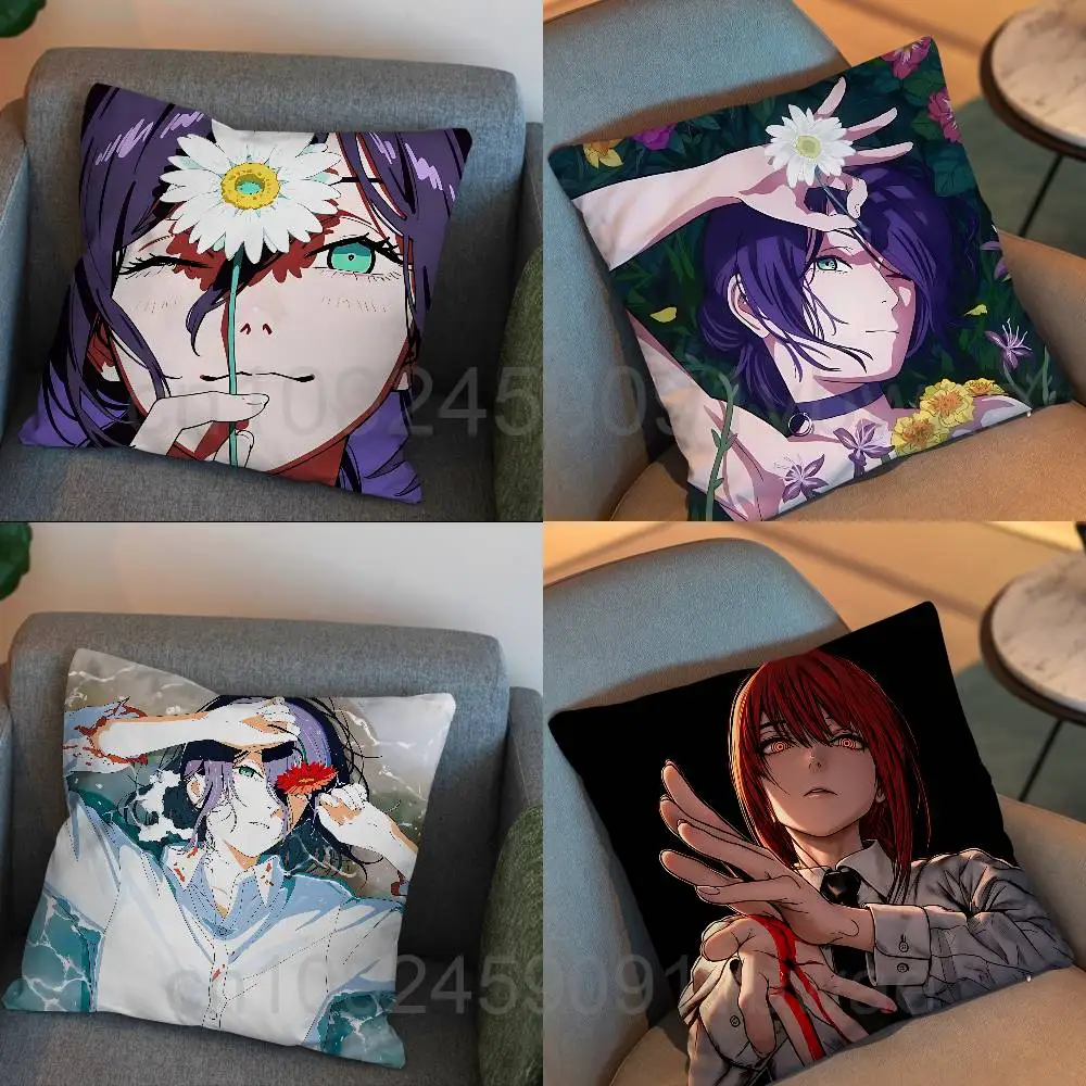 Mature woman Reze Makima Chainsaw Man Pillow Case Anti-dustmite Pillowcase Invisible zipper silky short plush Sofa cushion cover