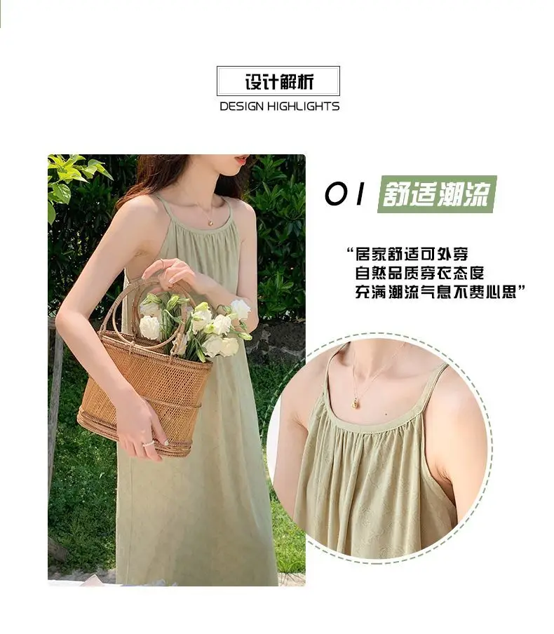 New Chinese pajamas women summer nightgown simple style pajamas women summer long skirt home wear can be worn outside