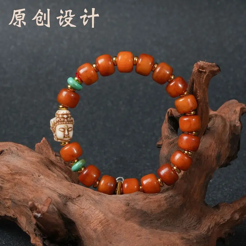 Ethnic-Style, Cow Bone Bead Bracelet With Braided Cord And Tassel, Design