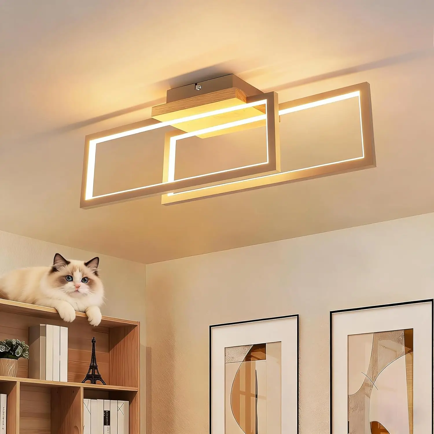 Lampe murale LED pour le salon : 24W en bois, lampe de couloir et de cuisine de 48 cm, design moderne, lampe de couloir, lampe de chambre, rectangulaire, blanc chaud pour cuisine, salon, couloir, escalier, lampe murale 3000K