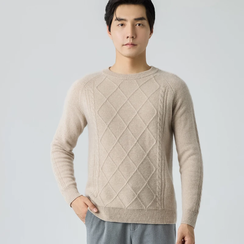 

100% Cashmere Sweater Men's Round Neck Thickened Plus Size Cashmere Bottoming Sweater Fashion Business Casual Warm Sweater.