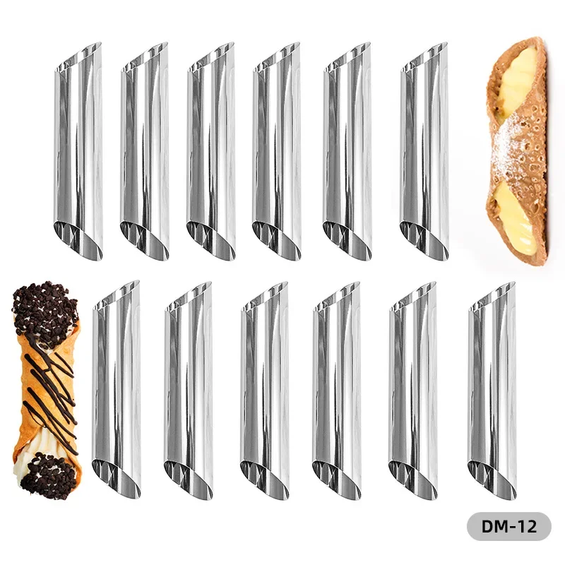 Stainless steel screw tube 12-piece set, double-headed oblique mouth, Danish croissant pastry, butter croissant bread mold