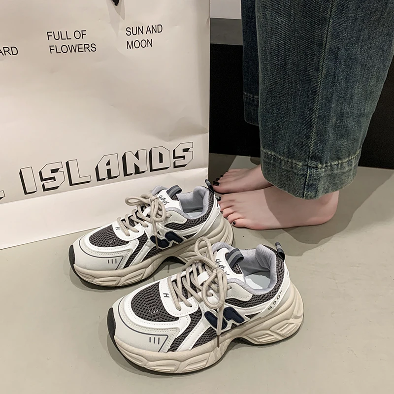 

Platform Daddy Shoes Lightweight Women's Shoes 2025 New Breathable Lace-up Casual Sports Shoes Breathable Vulcanized Shoes