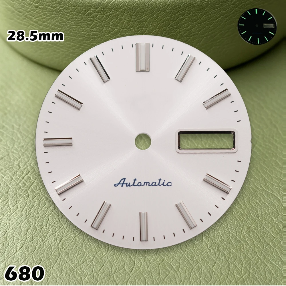 Green Luminous Watch with Dual Calendar Window Watch Faces Watch Accessory for NH36/4R36 Movement NH36 S-type Dial 28.5mm