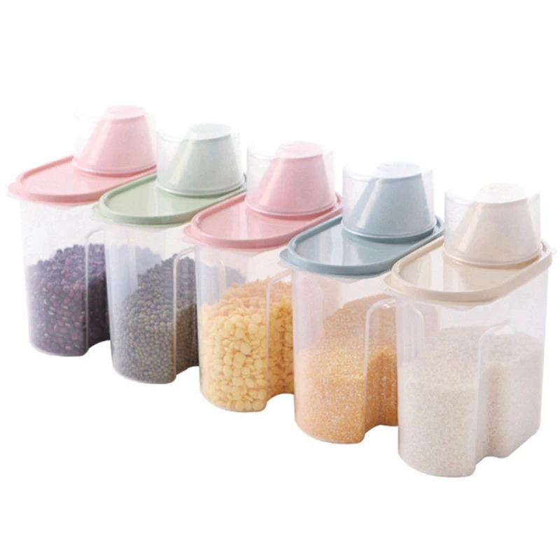 Plastic Multifunctional Grain Dispenser Storage Box Kitchen Food Cereal Rice Container Dry Fruit Snack Storage Flour Storage Box