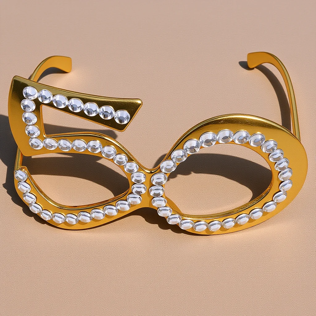 

1 Pair 50Th Birthday Rhinestone Number Glasses Decorative Eyewear Party Photo Props For Adults Glitter Frame Costume Sunglasses