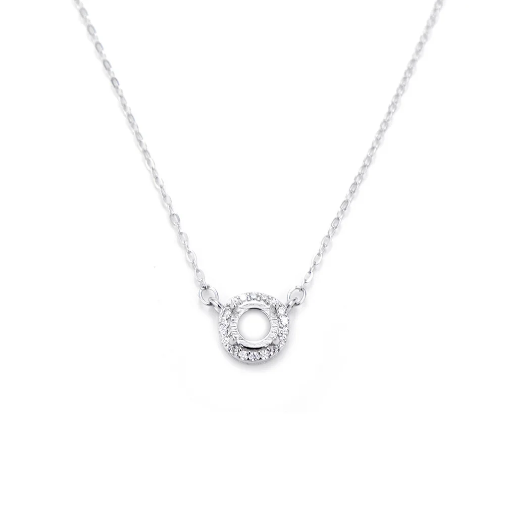 

S925 Sterling Silver Full CZ Round Pendant Necklace for Women White & Platinum Plated Dainty Collarbone Chain
