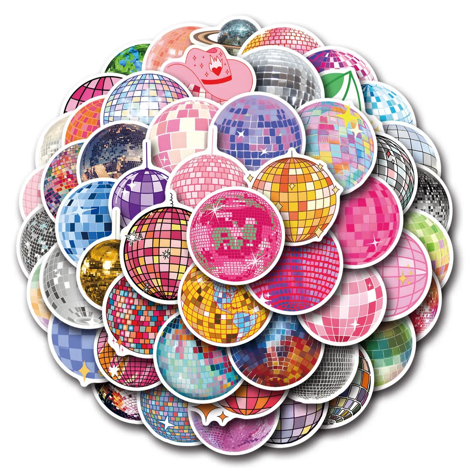 

55pcs Cartoon Disco Ball Disco Ball Creative Decorative Suitcase Water Cup Computer Waterproof Sticker