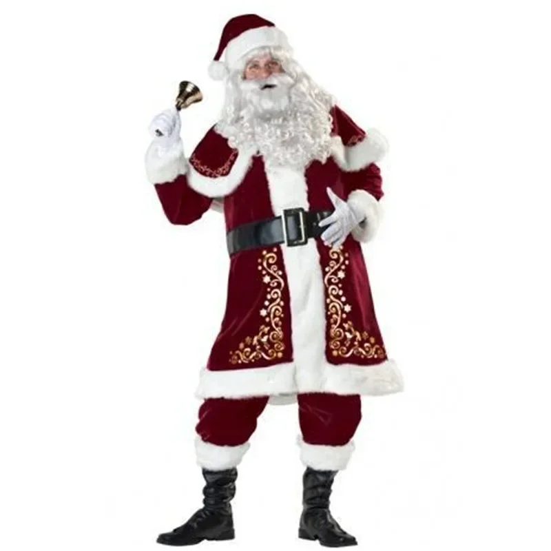 Christmas Santa Cosplay Costume Noble Dress Suit With Hat Party Carnival Clothes Adult Men Women Happy New Year