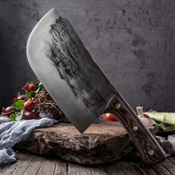 Chopping Knife Thickened Cleaver Handmade Forged Bone Chopper Hammer Pattern Chef's Kitchen High Carbon Stainless Steel Tools