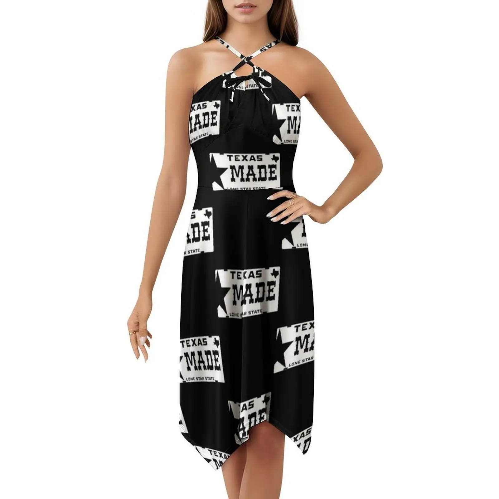 فستان بوهيمي بدون أكمام لوحة ترخيص على شكل نجمة لون من تكساس للنساء مطبوع عليه فساتين حفلات الشاطئ مصنوعة من تكساس ترخيص نجمة لون #5