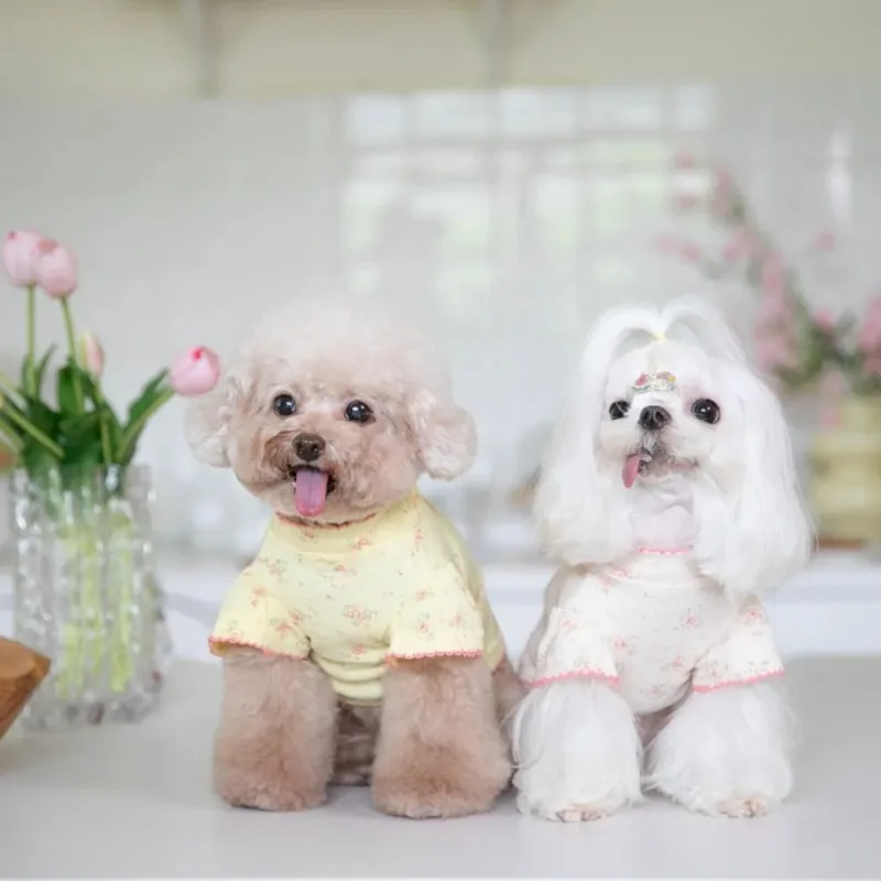 

Pet Dog Winter Floral Base Lace Shirt Pullover Plaid Hoodie Autumn Cute Warm Pet Cat Clothes Compared Teddy Bear Puppy Clothing