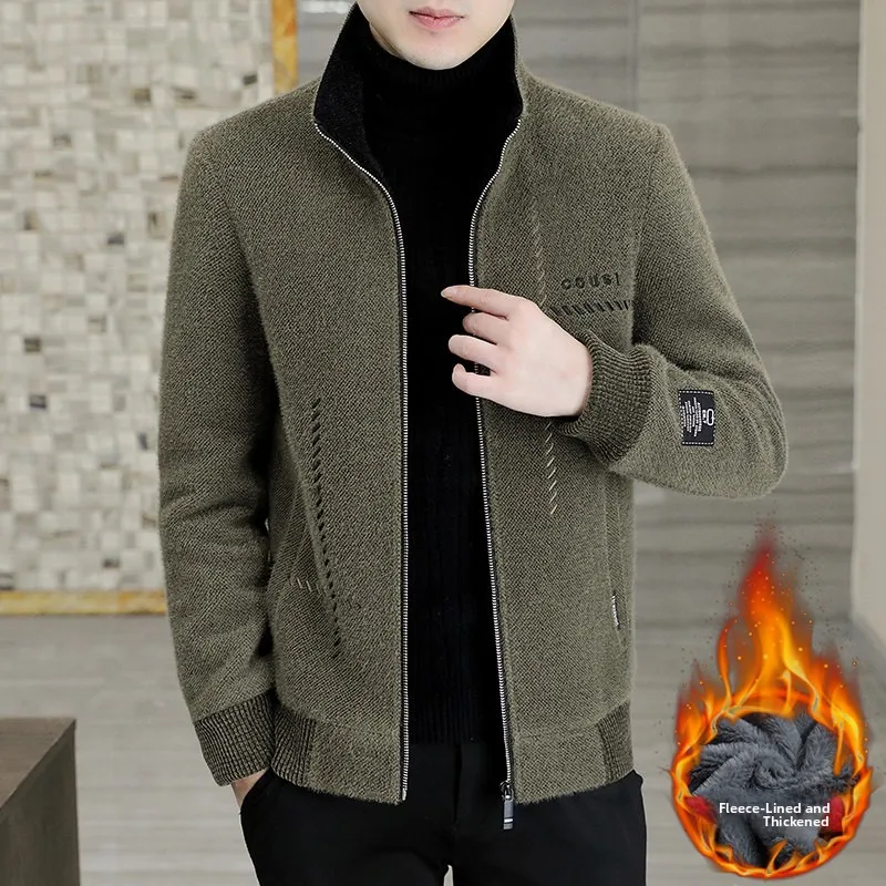 

Men's Woolen Jaet Thiened Fce Lined Winter Coat Stand Fit Youth Faion Daily Wear Polyester Nylon Long Sve Zipper