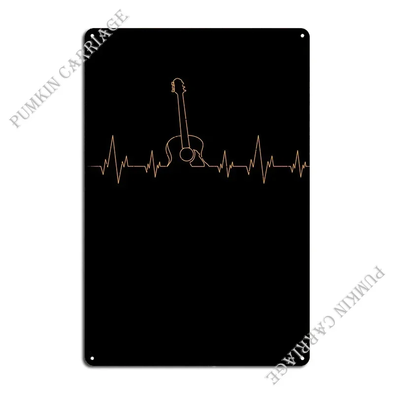 Heartbeat Acoustic Guitar Metal Plaque Poster Wall Cave Design Wall Plaque Plaques Tin Sign Poster