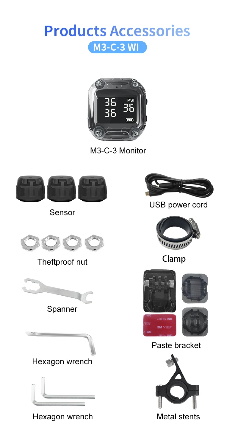 Motorfiets Bandenspanning Monitoring Systeem Voor Trikes En 3 Wielen 3 Externe Sensoren Motor Fiets Tpms