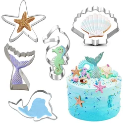 1SET Mermaid Tail Cookie Cutter Sea Animal Starfish Shell Biscuit Fondant Mold For Kids Mermaid Birthday Party Baking Cake Decor