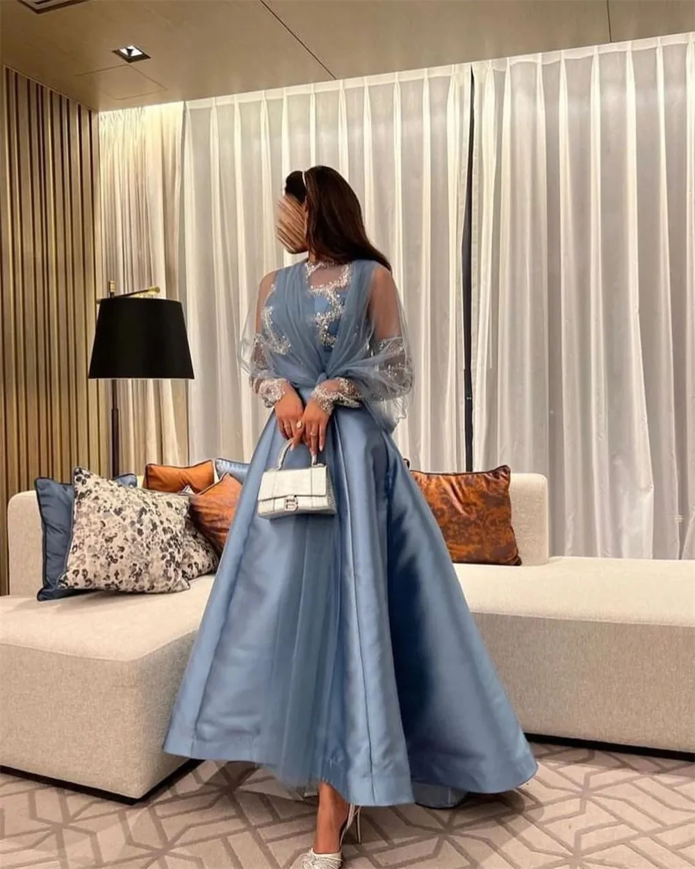 Jiayigong-vestido de noche Formal fruncido con lentejuelas de satén, traje de cuello alto a medida para ocasiones, vestidos largos de Arabia Saudita