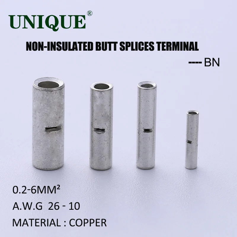 YQUNIQ 200 PCS 26-10 AWG BN0.5 BN1.25 BN2 BN3.5 BN5.5 Non-Insulated Butt Connector Crimp Wire Terminal Bare