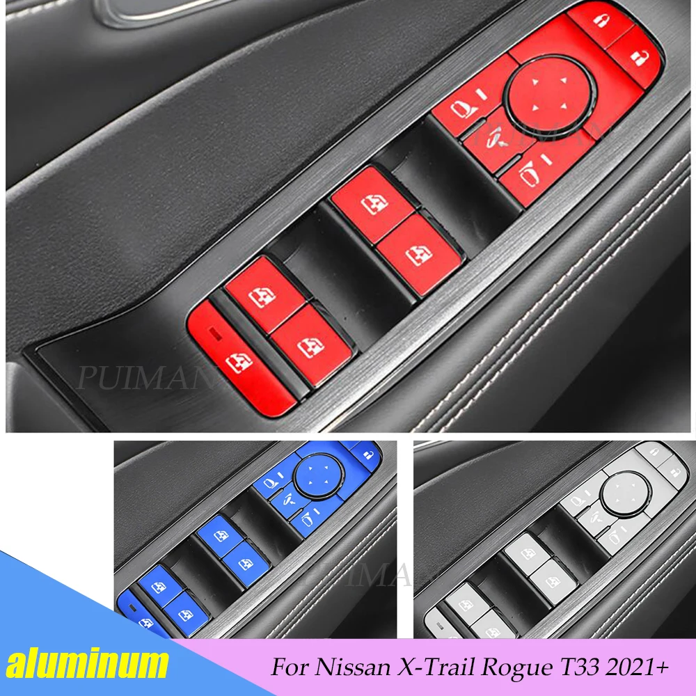 

For Nissan X-Trail Rogue T33 2021 2022 Aluminum Alloy car Door Window glass Lift Control Switch Button sticker Cover Trim