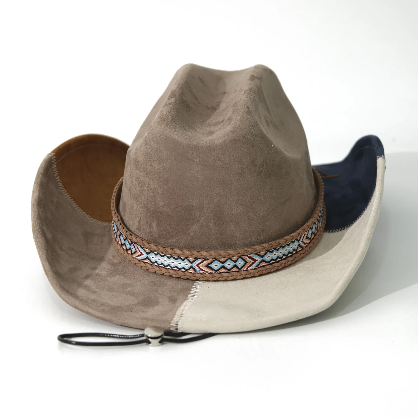 Vintage Denim Spliced Color Block Fedora Hat