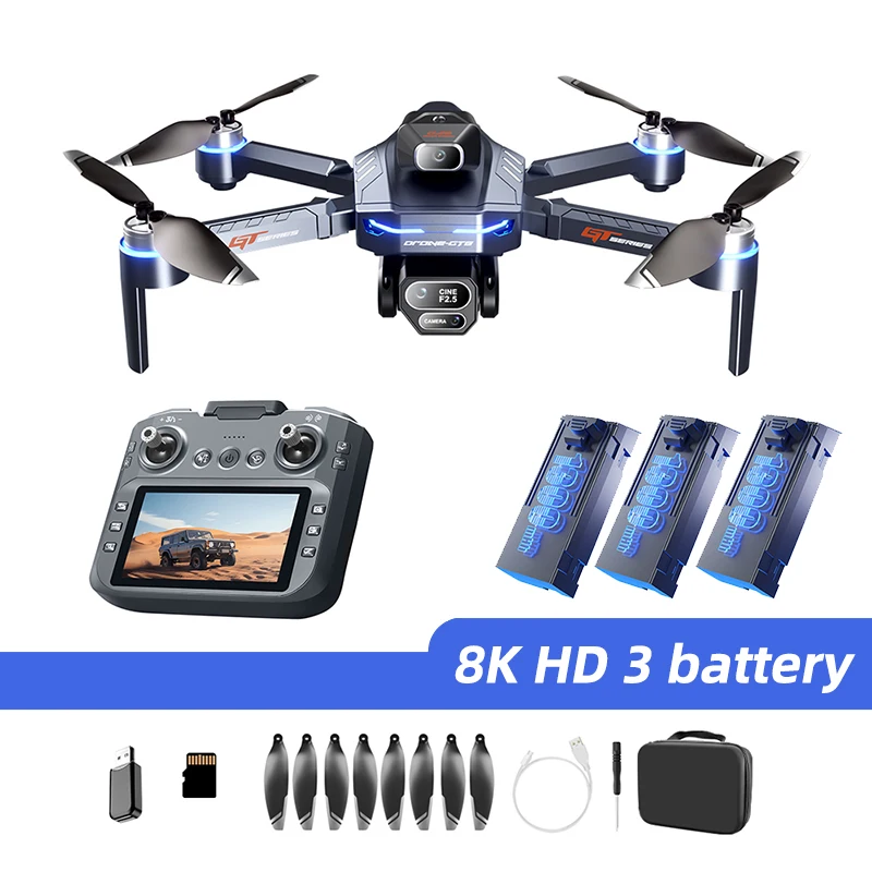 Lenovo GT8 Drone 8K HD Drie-camera Luchtfotografie Wifi FPV RC met scherm Borstelloze motor Opvouwbare Quadcopter Dron Speelgoed