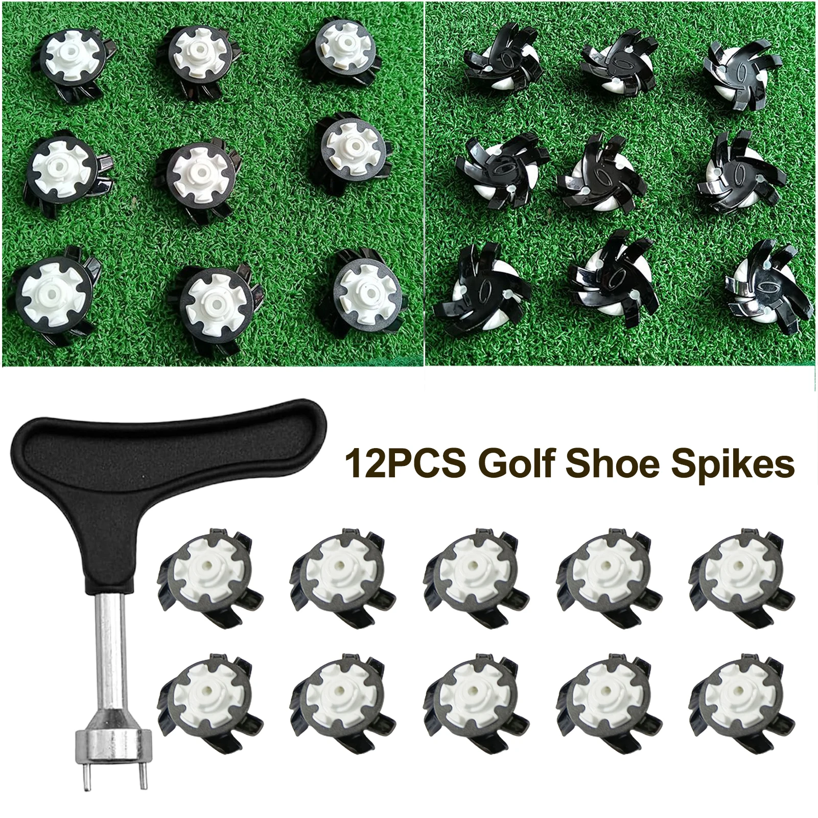 Golfschoen Spikes 12 stuks Antislip Golfschoen Spikes Golfschoen Quick Twist Golf Spikes Golfschoenplaten Draagbare moersleutel Schroef Voor