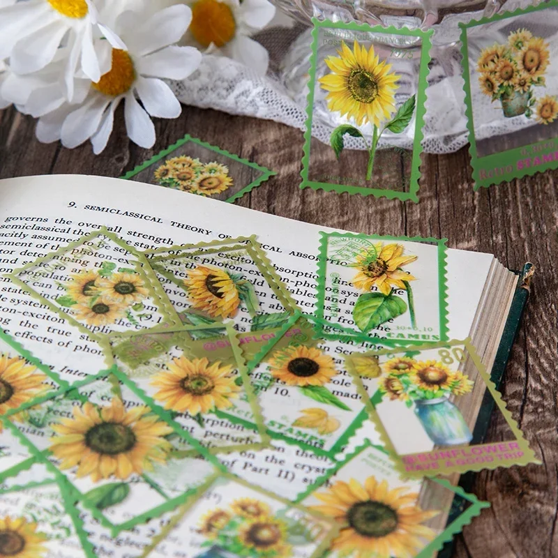 40Pcs Sticker Pack PET Transparent Stamp Plant Theme Flowers Colorful Fresh Base Material Dairy Sticke 8 Choices Cute Stickers