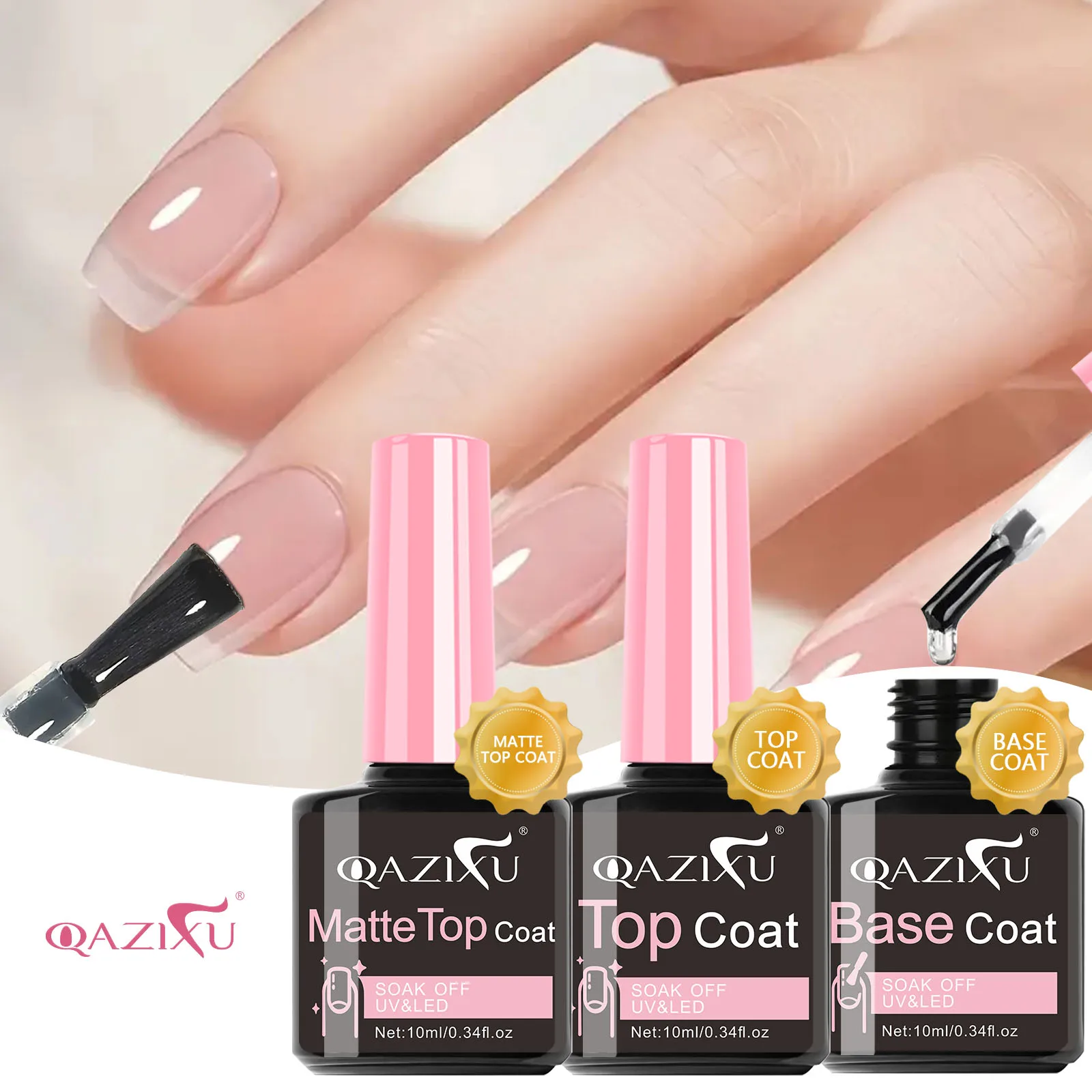 QAZIXU 1-3Pcs 10ml Functional Gel Nail Art Set with Base Coat and Top Coat, Matte Top Soak Off for Nail Art Design Tool