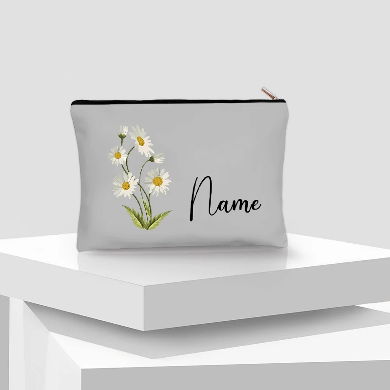 Flor Personalizada Nome Batom Bag, Viagem Make Up Pouch, Kawaii Coin Purse, Estética Cosmética Organizador, Presente para seu Amante