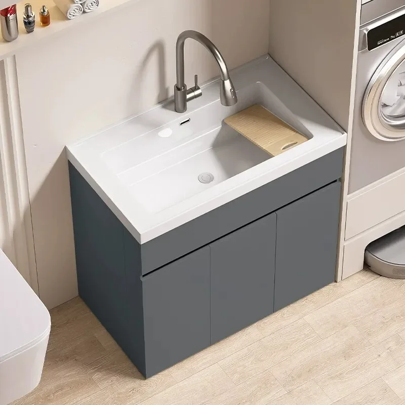 for 18mm Honeycomb Aluminum Laundry Cabinet Balcony Storage with Ceramic Integrated Basin and Washboard Utility Sink