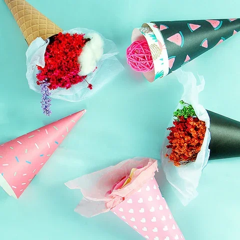 

20 Pieces Wedding Decoration Florist Supplies Mini Flower Wrapping Paper Gift Packaging Bouquet Ice Cream Cone