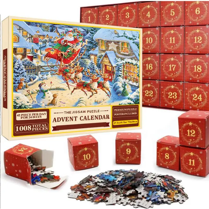 Christmas Advent Puzzle Calendar 2024 Creative Christmas Advent Calendar Adults 1008 Pieces Jigsaw 24 Days Christmas Countdown