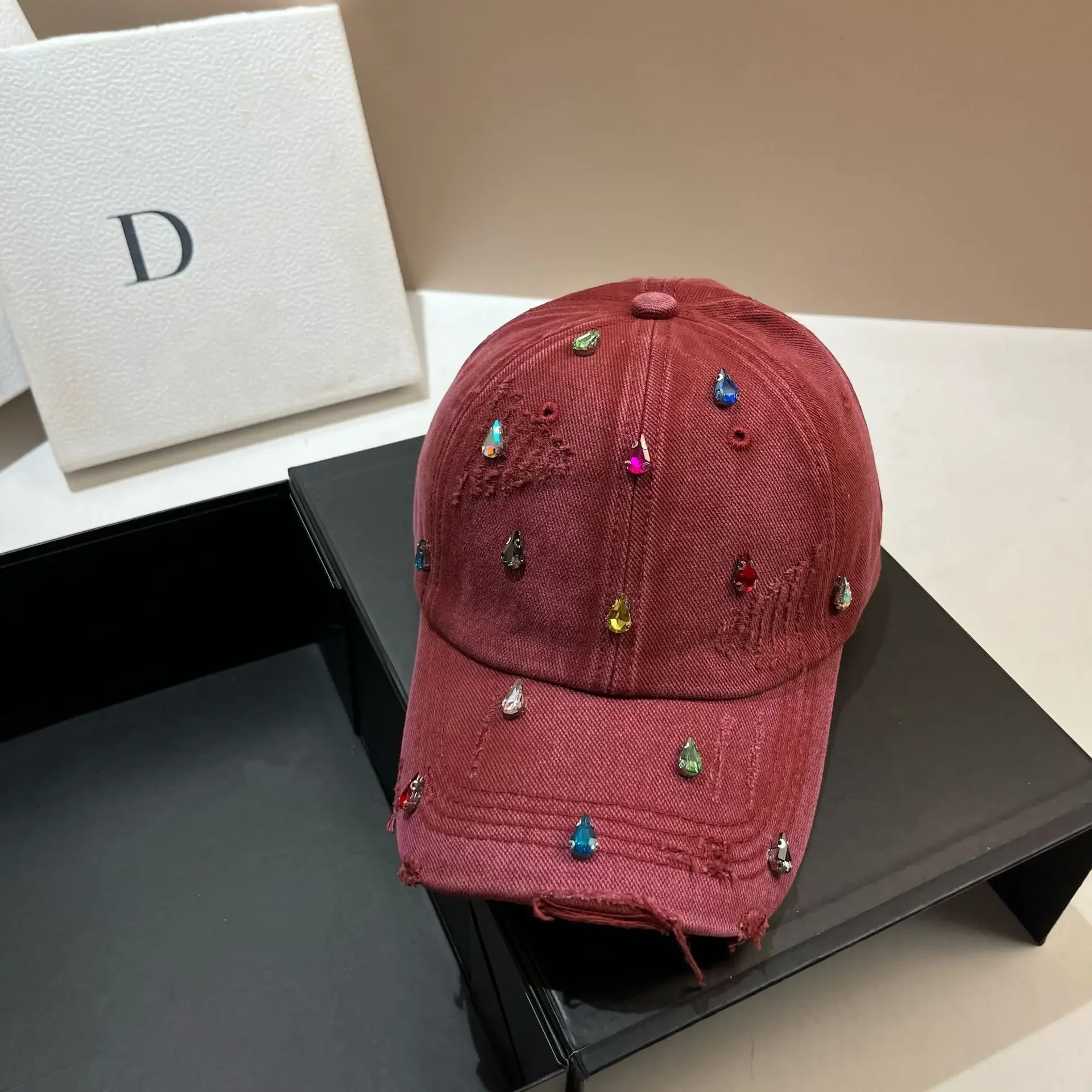 Luxus Wasser Diamant Baseball Caps Koreanische Designer Manuelle Personalisierte Sonnenhut Männer Frauen Jugend Trend Wasser Gewaschen Snapback Cap – Detail 6