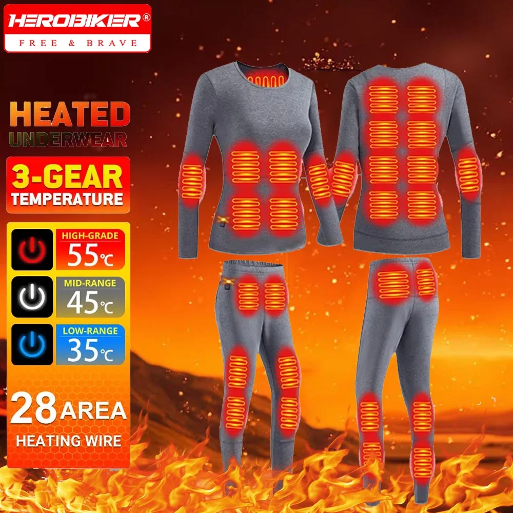 

Heated Underwear 28 Areas Hiking Shirts Skiing Suites Tops Pant Men Women Thermal Underwear USB Electric Heating Winter Clothing