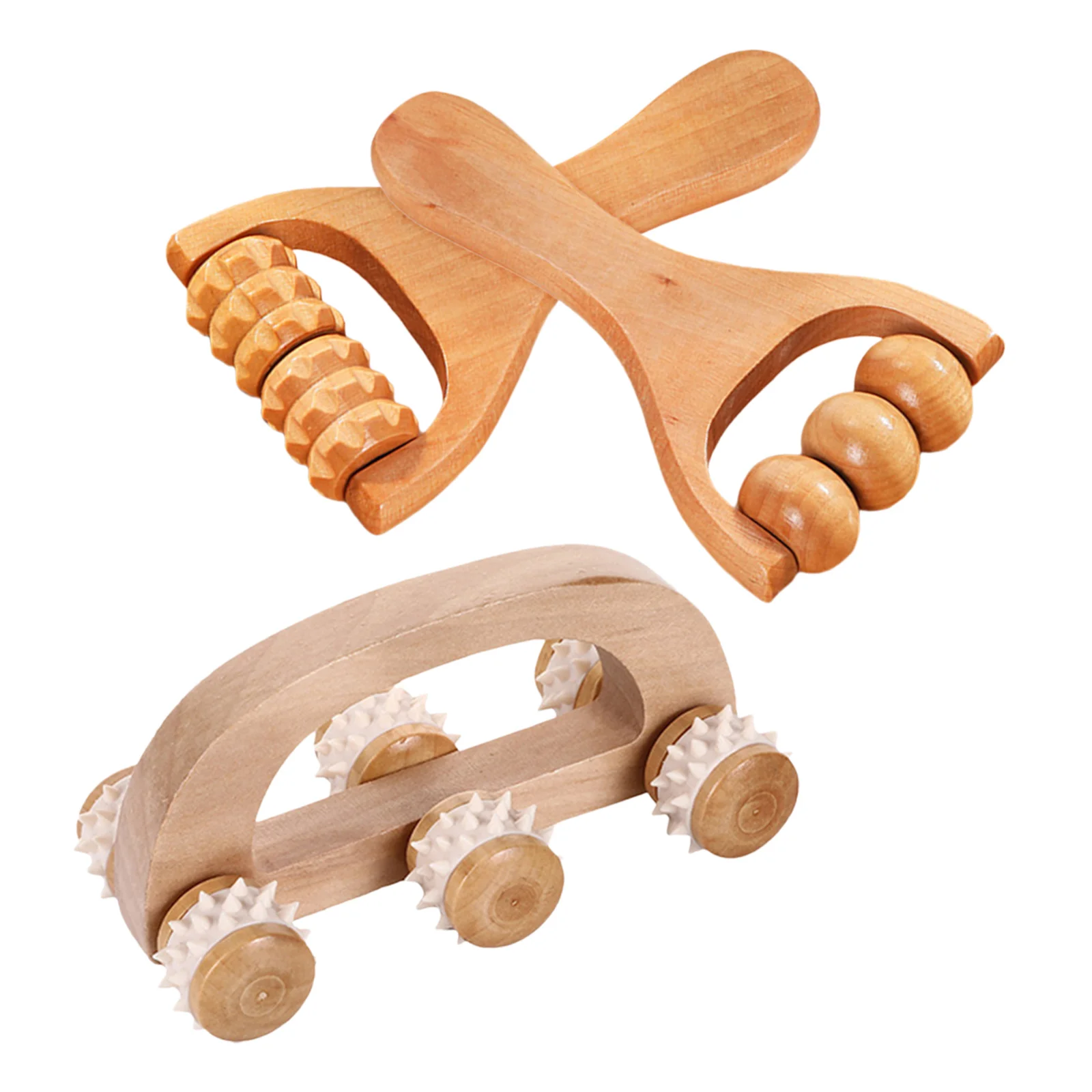 

3Pcs Wooden Massage Roller Handheld Back Massager Muscle Relaxer Body Recovery Circulation Enhancer Massage Roller