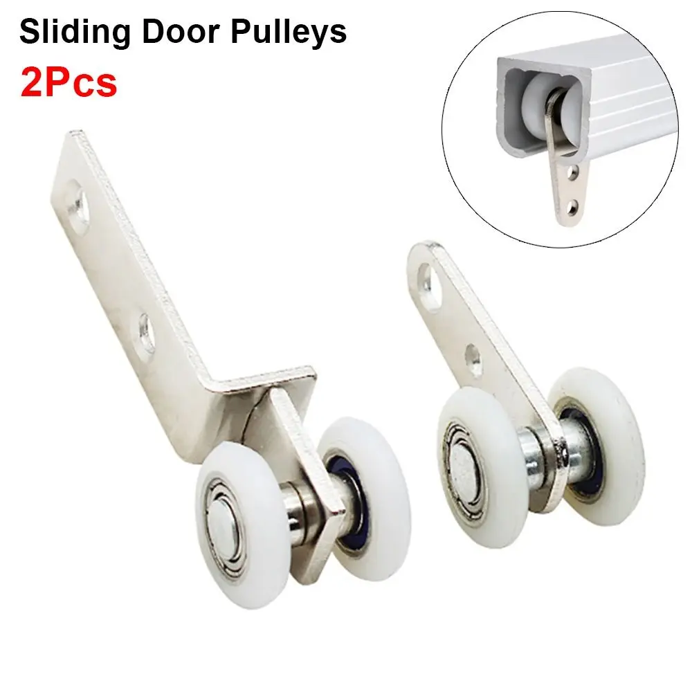 2Pcs Metal Sliding Door Pulleys Smooth Silent 40x19mm 60x19mm Bearing Pulley Block with Two Plastic Wheels Bearing Wheel