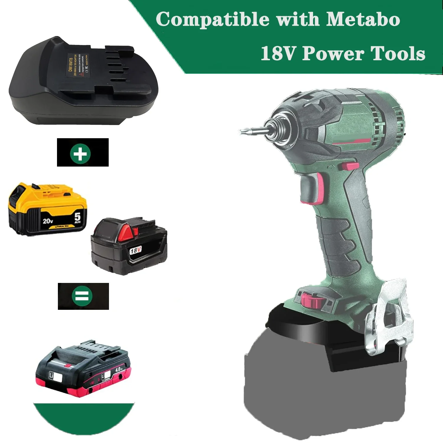Imagem -02 - Bateria de Lítio Power Tools Adapter Converteradapter para Dewalt Milwaukee 18v 20v Li-ion Bateria Converter para Metabo 18v