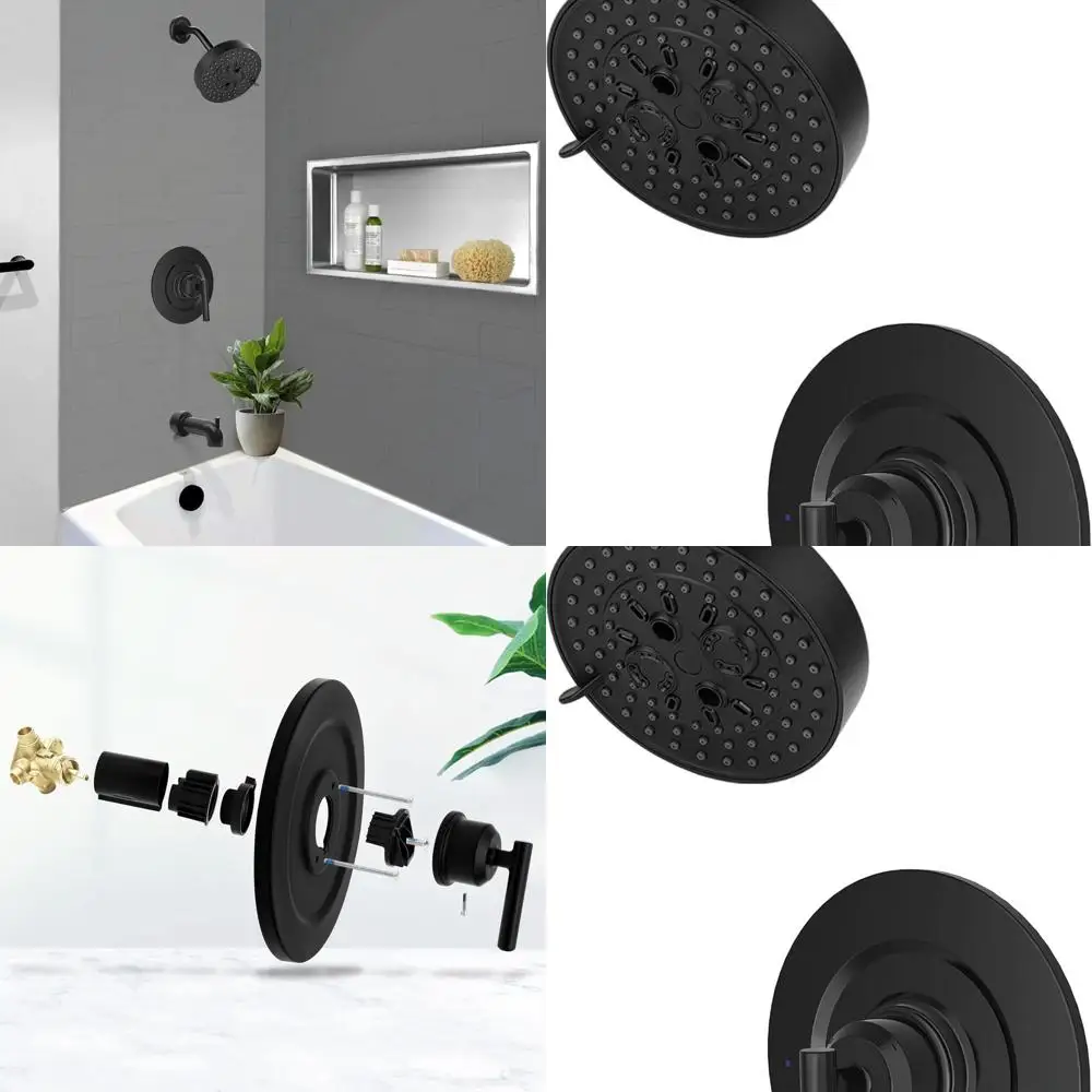 طقم حواف الدش باللون الأسود غير اللامع من Moen T2902BL مع رأس دش ومقبض، سهل التركيب، رقم 2510 صمام متضمن