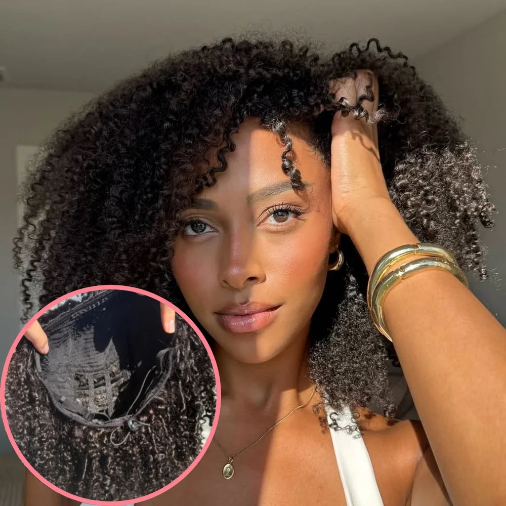 

Glueless Half Wig Burmese Pixi Curly 100% Human Hair Wigs With Drawstring Seamless Clip Beginner Friendly Curly Wigs For Women