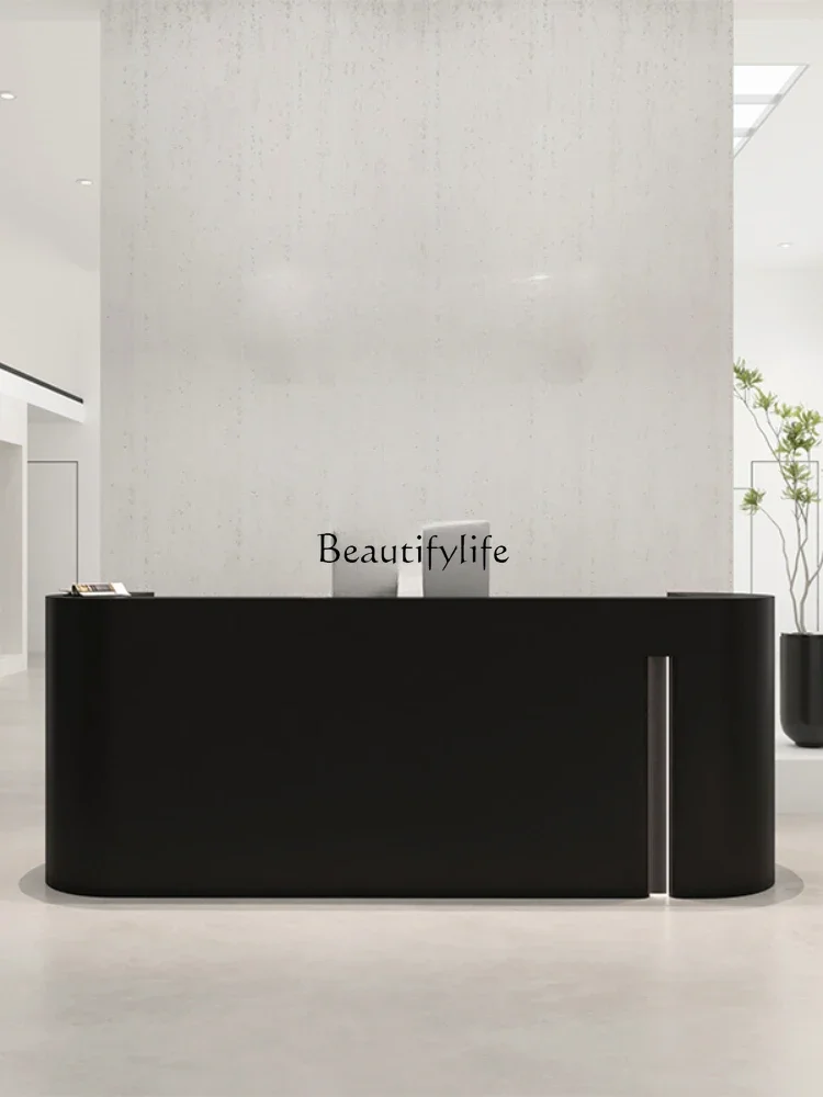 06Arc Cashier Simple Modern Black Counter Beauty Salon Reception Desk