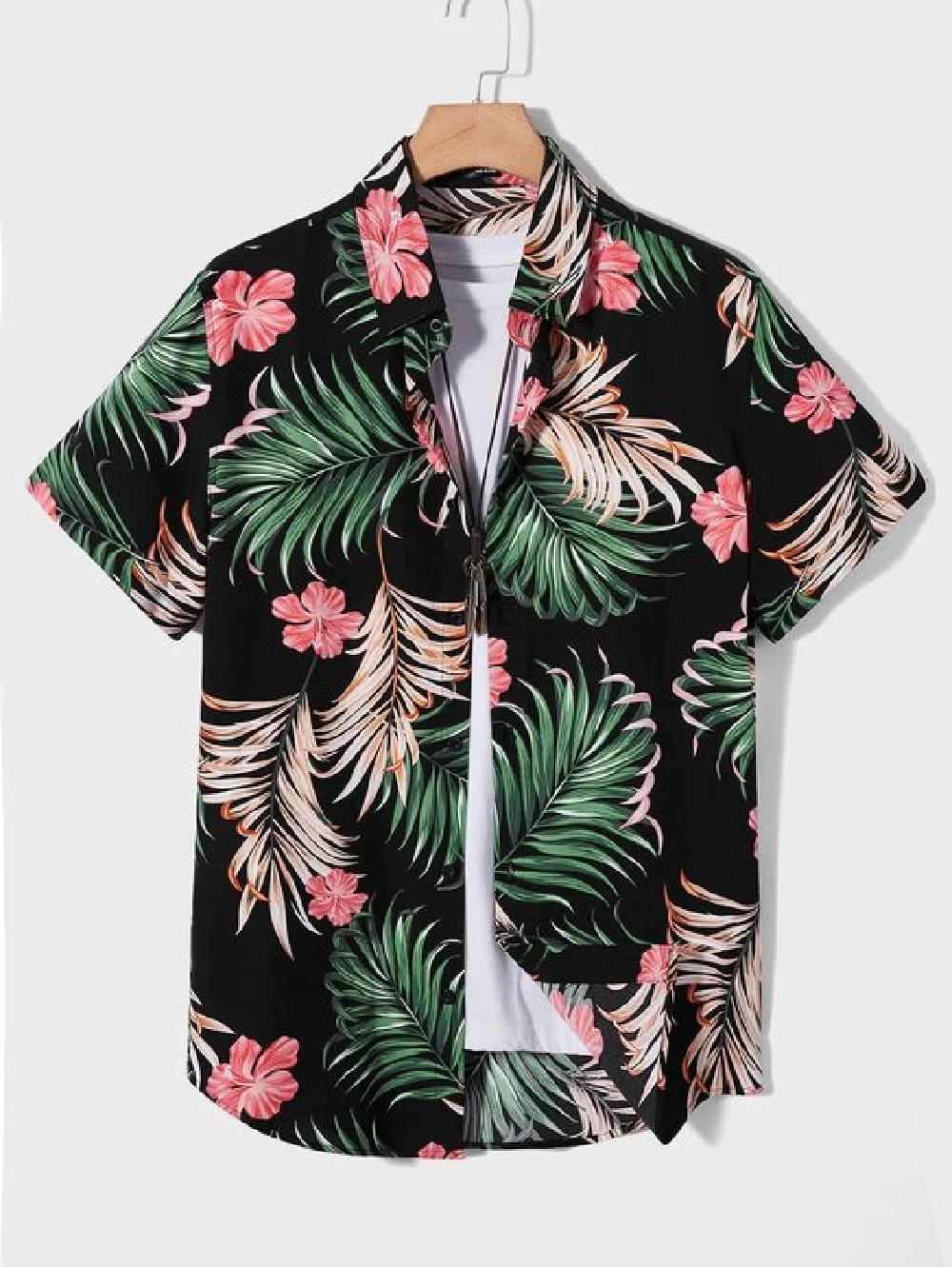 Men\'s short sleeved shirt new summer Hawaiian style lapel button up shirt casual fashion shirt large size