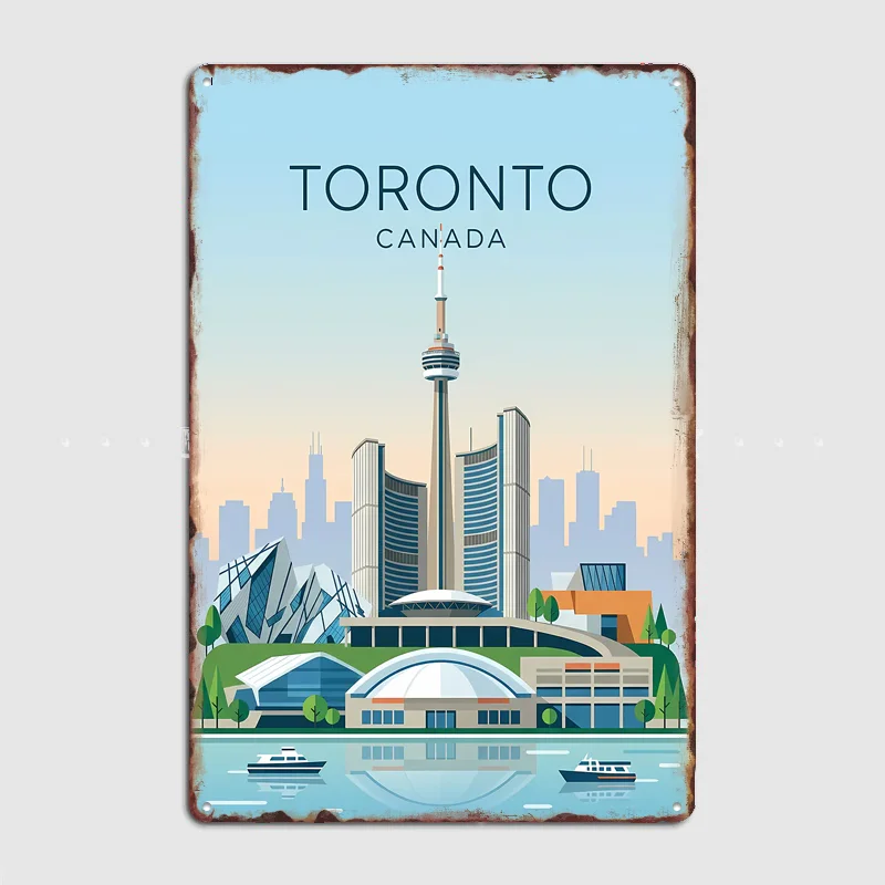 Toronto Skyline with CN Tower Travel Poster Metal Sign Life Wall Custom Bedroom Indoor Home Wall Decor Posters Room Decoration