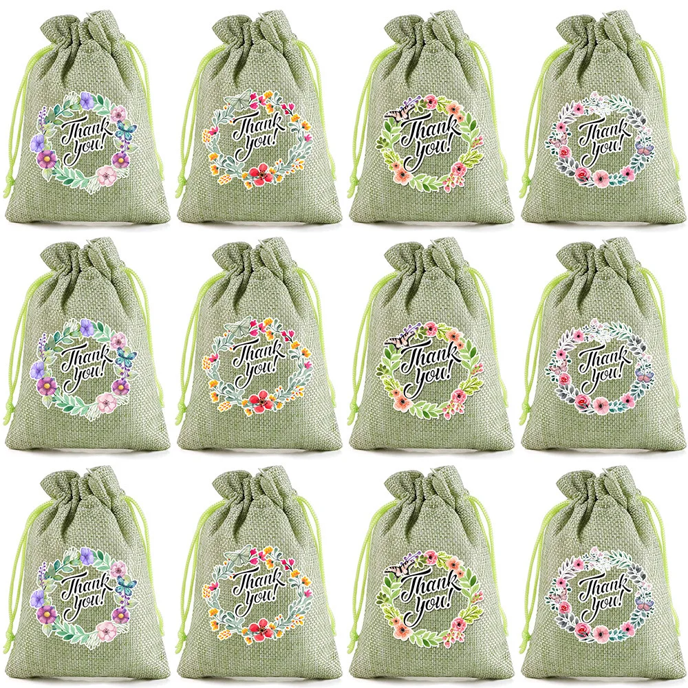 36pcs/lot 10*14cm Thank You Drawstring Bags Burlap Pouches Thanksgiving Day Wedding Party Gift Packaging Bag