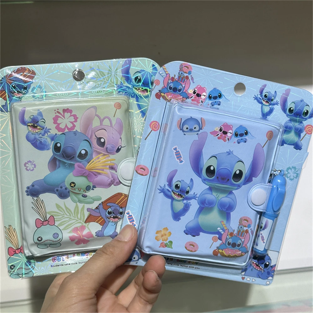 Disney Stitch Notebook With Pen Anime Kawaii Lilo & Stitch Portable Notepad Mini Notebook Set Cartoon Children Stationery