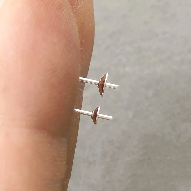 Real  925 Sterling Silver Pearl Cup 3MM/4MM Cup & Double Notch for Jewelry Making Handmde DIY Earrings Accessories